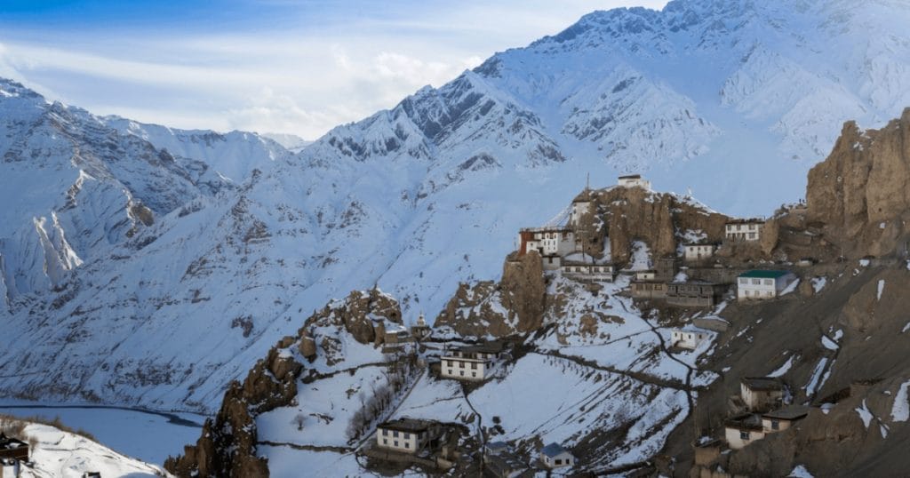Dhankar Monastery on a cliff above the Spiti river