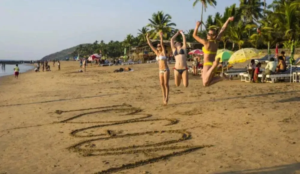 Shacks and sunbeds on a Goa beach